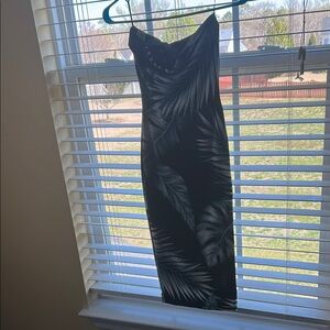 Black and Green Leaf Print Dress